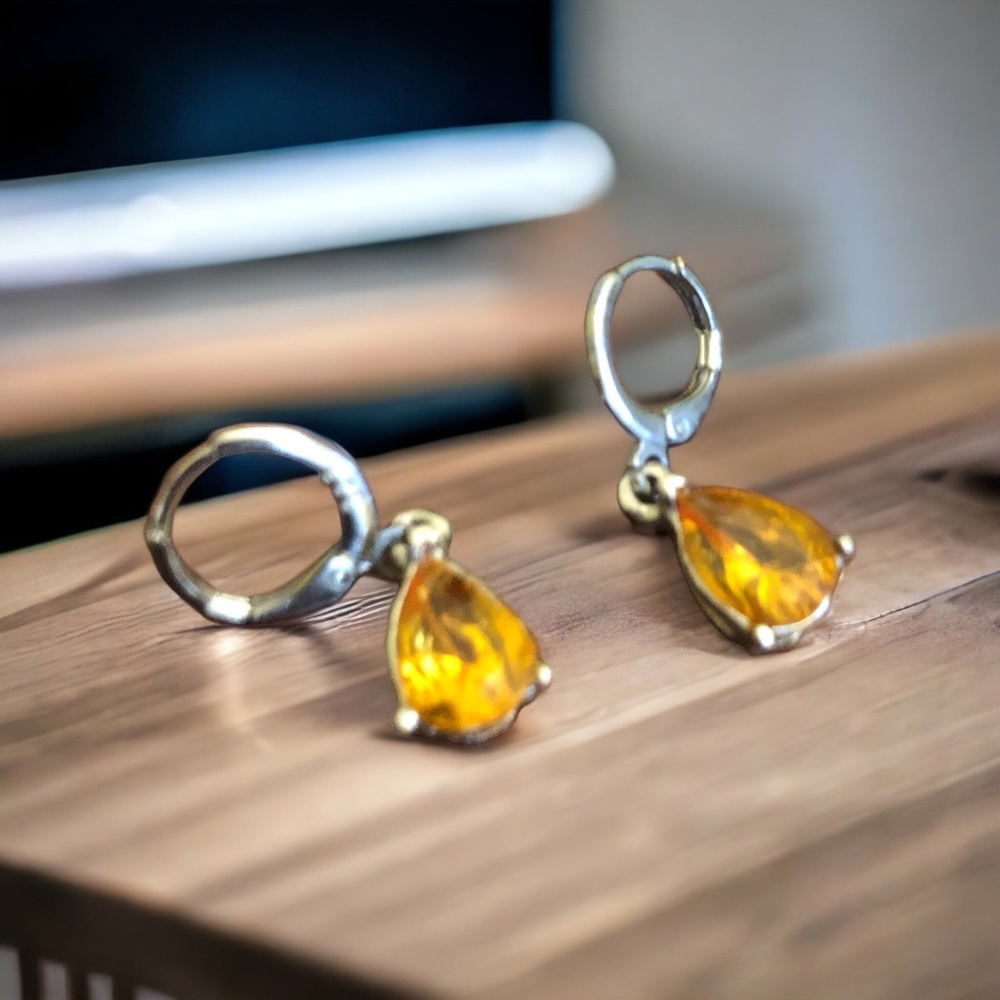 Yaomiao Crystal Dangle Cubic Zirconia Water Drop Earrings Yellow/Silver Women